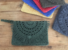 Load image into Gallery viewer, green crochet clutch handmade