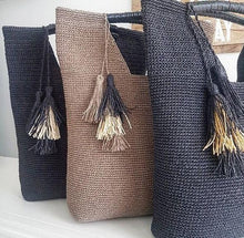 Load image into Gallery viewer, black blue coffee bag with tassel