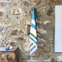 Load image into Gallery viewer, harmony towel blue and yellow stripe