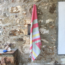 Load image into Gallery viewer, harmony towel coral and pistachio