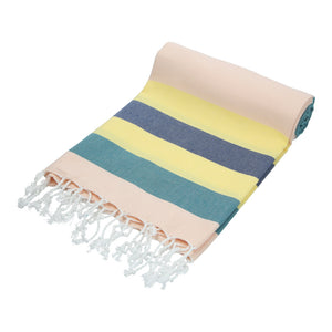 harmony towel blue and yellow stripe rolled