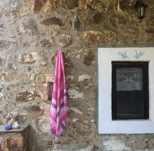 Load image into Gallery viewer, shades of pink towel window detail