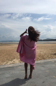 model with shades of pink towel