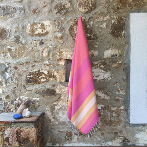 harmony towel pink with mustard stripe